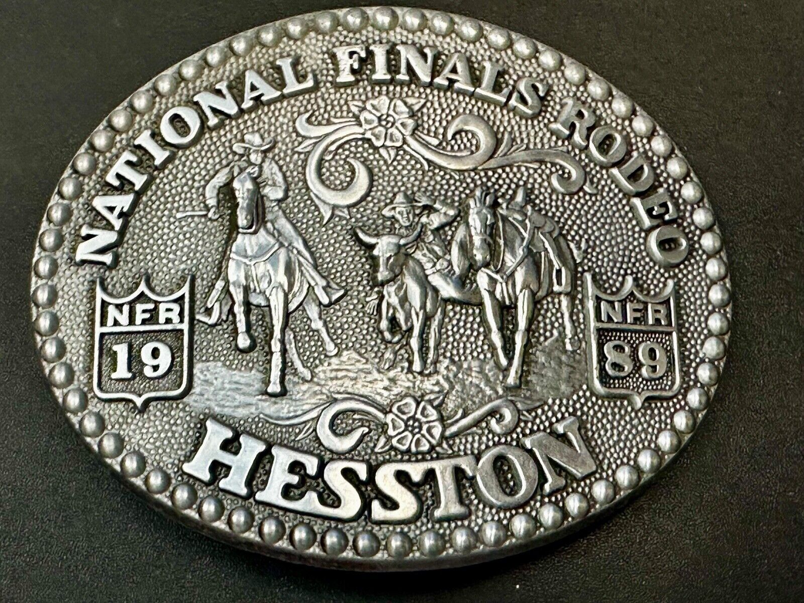 1989 NATINOAL FINALS RODEO NFR NOS Western Cowboy ADM Belt Buckle