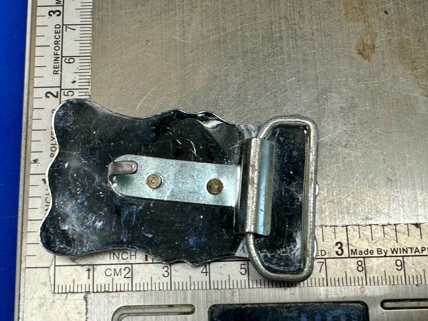 Vintage horse head through lucky horseshoe on reflective western belt buckle