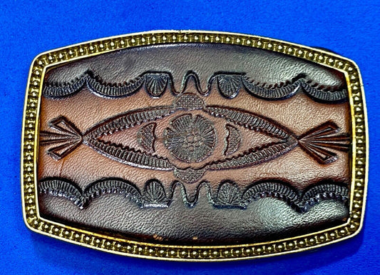 Alumaline 4108 faux leather and brass tone southwestern style belt buckle