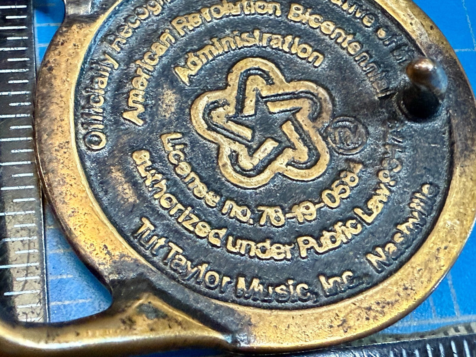American Revolution Bicentennial Solid Brass Taylor Music Nashville Belt Buckle