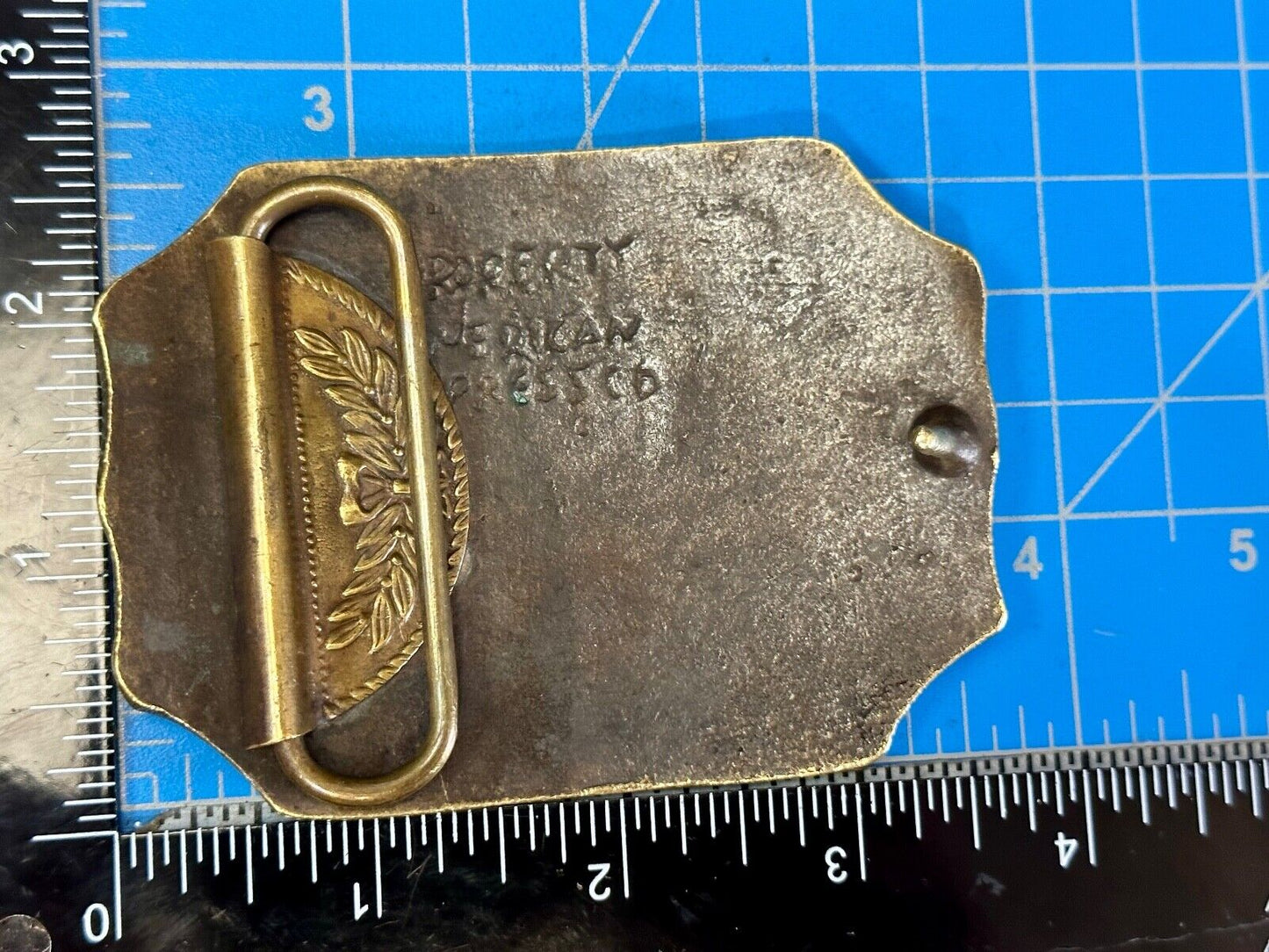American Express Wells Butterfield stagecoach belt buckle - see back!