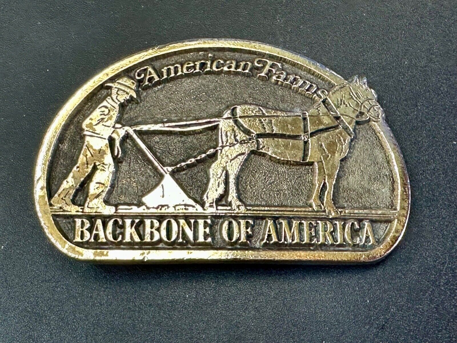 American Farm's, The Backbone of America - Patriotic Farm Theme Vtg. belt buckle