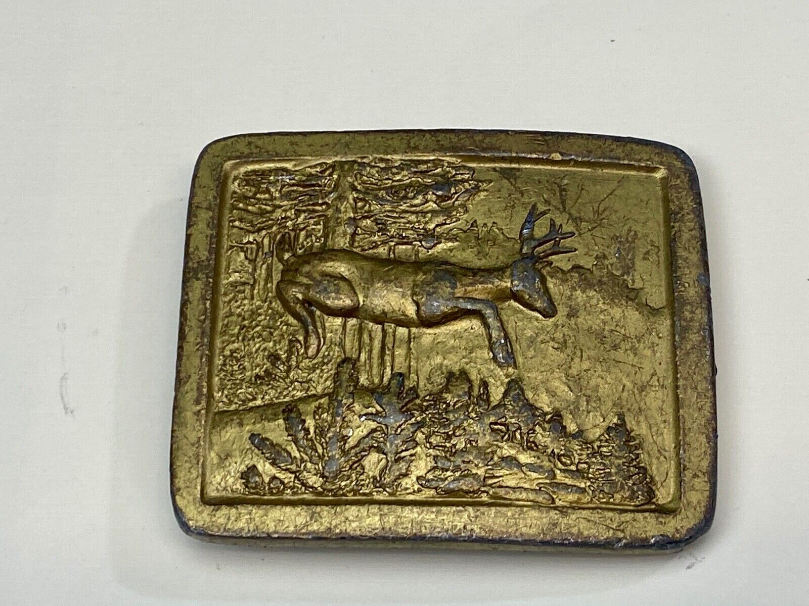 Vintage 1977 Grazing Deer in nature belt buckle by Indiana Metal Craft 