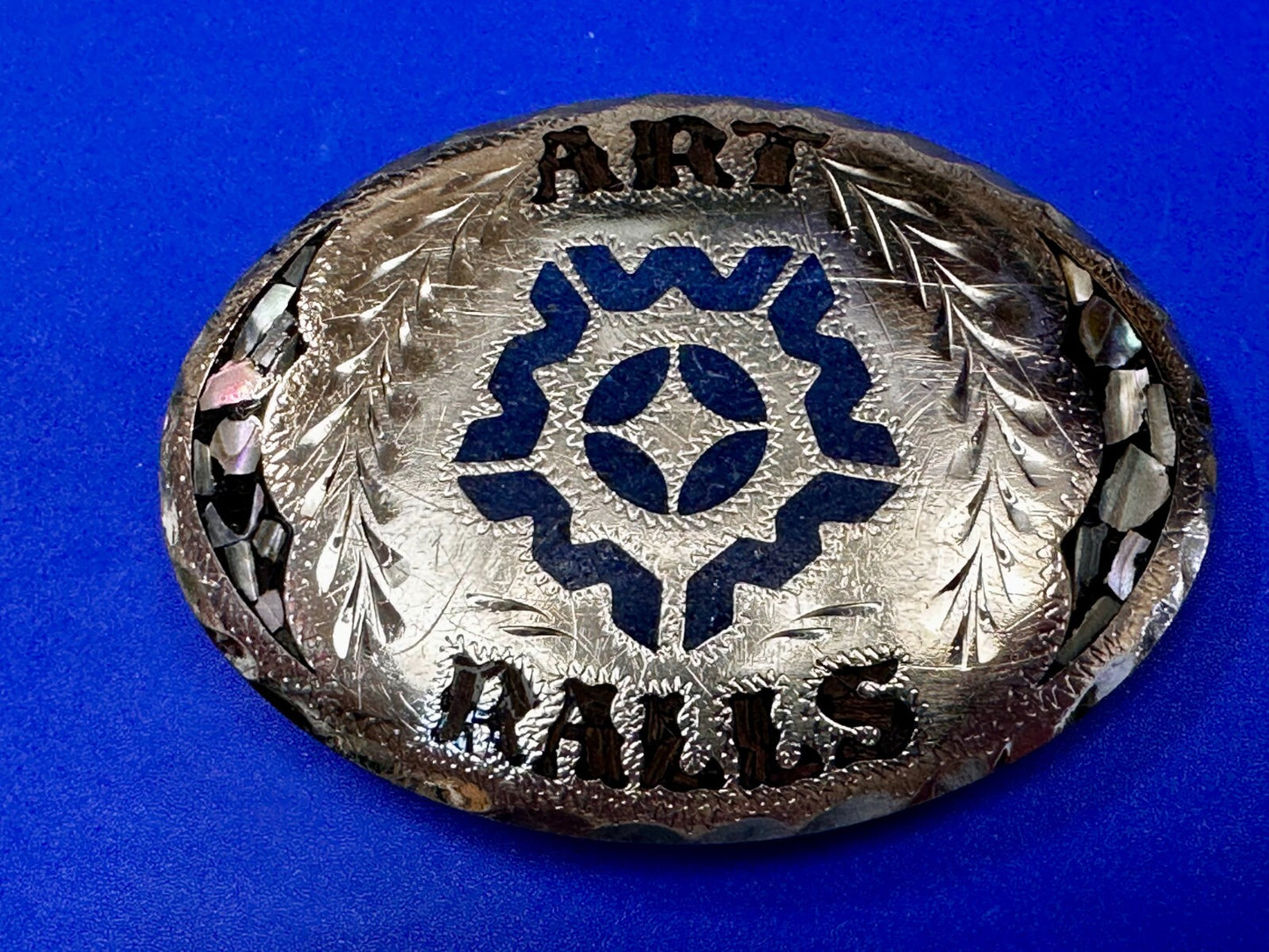 Art Ralls Abalone Shell Chip Inlaid Native American Indian Artisan Belt Buckle