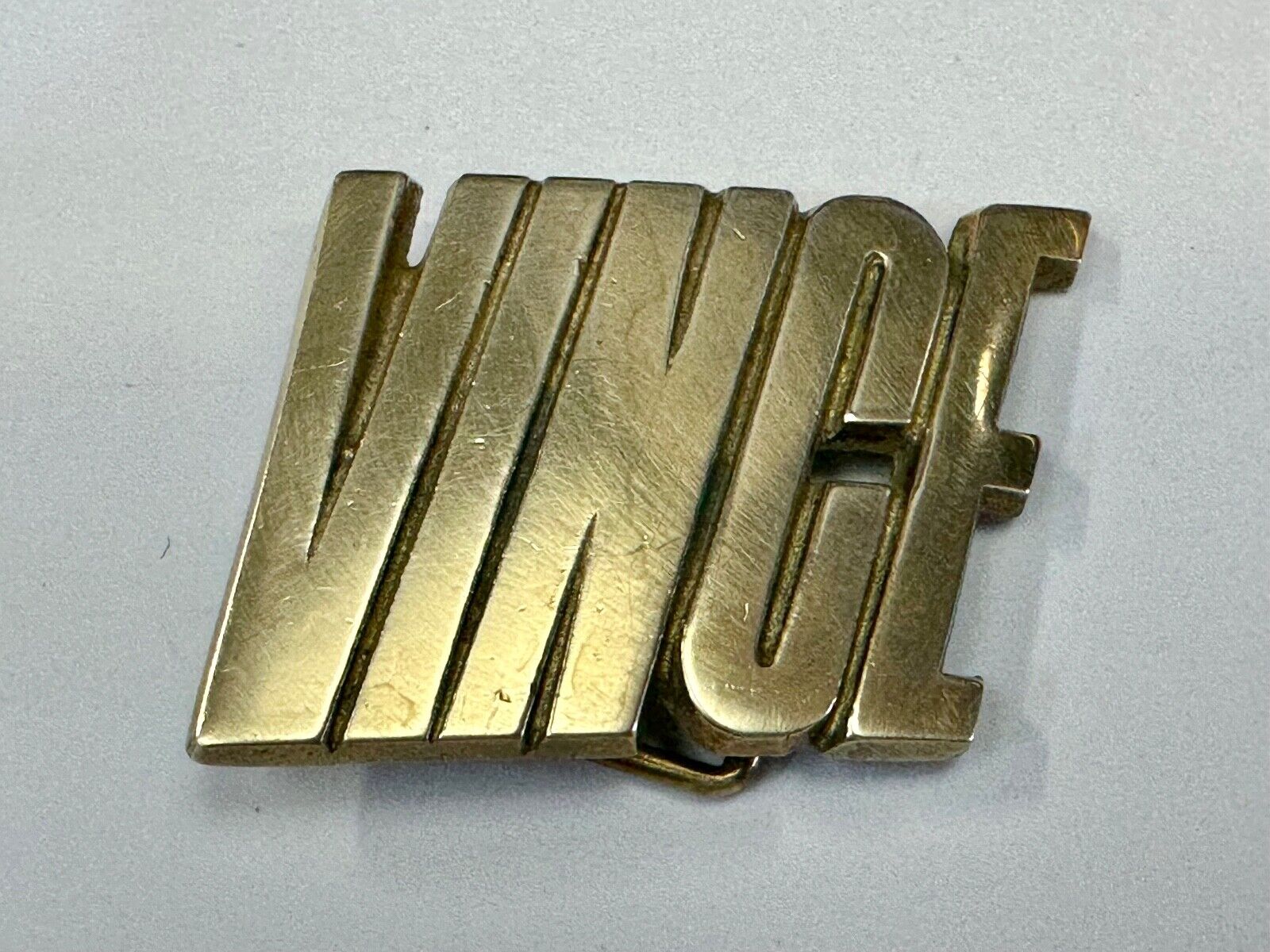VINCE  custom name cutout block letter solid brass belt buckle by Baron Buckles