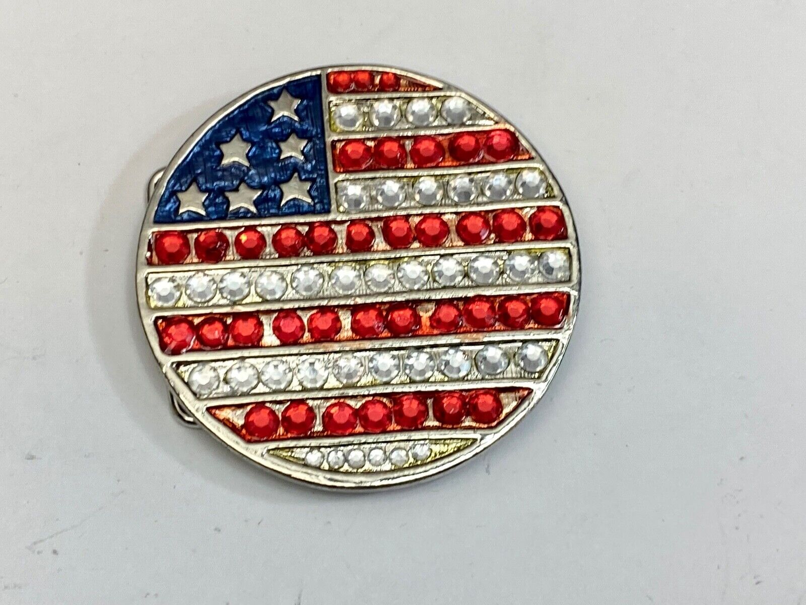 United States Of American Usa Flag Colors On Round Rhinestone Belt Buckle 