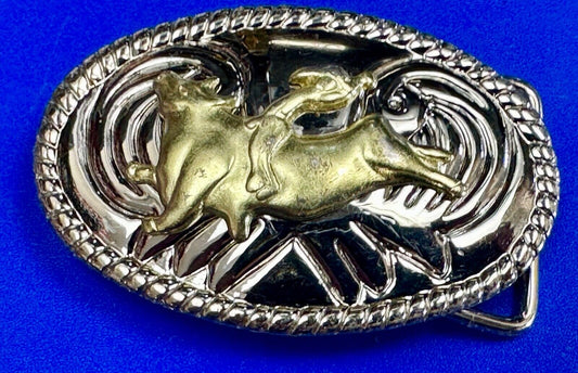 Vintage Cowboy Saddle Bronc western two tone oval belt buckle