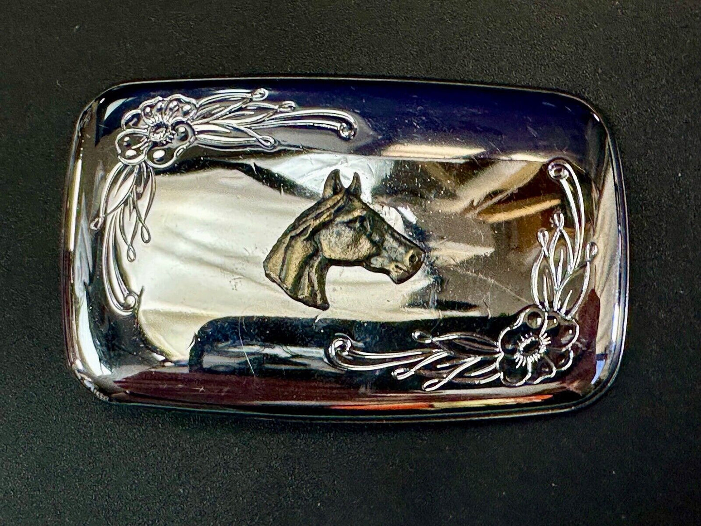 vintage horse head western two tone rectangular belt buckle for cowgirls cowboys