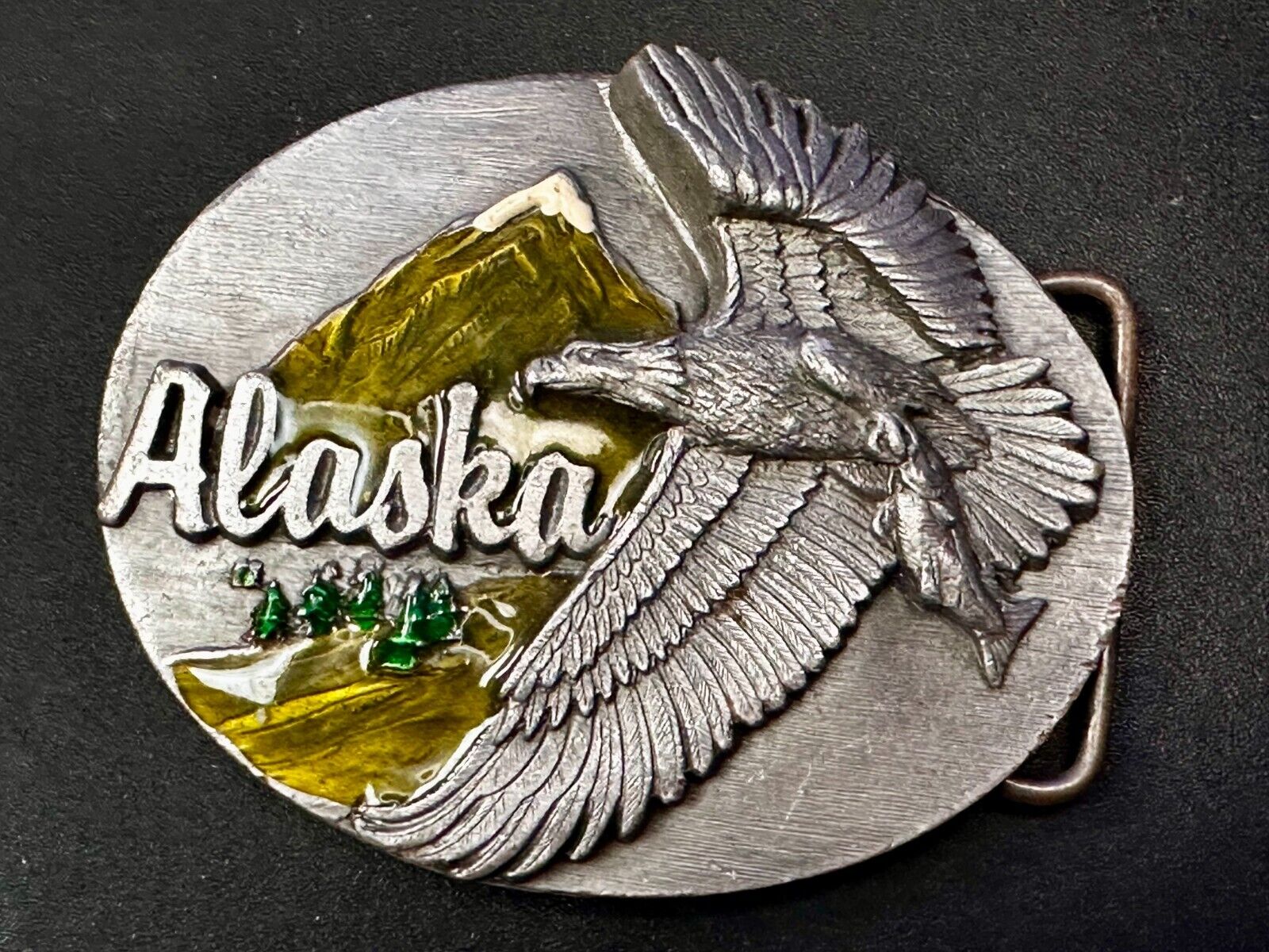 Alaska Patriotic Flying Eagle Frontier State 1990's Siskiyou Vintage Belt Buckle