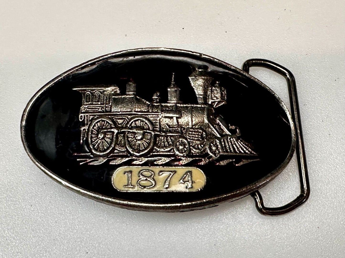 1874 Steam Engine Railroad Train Enameled Vintage Belt Buckle #171