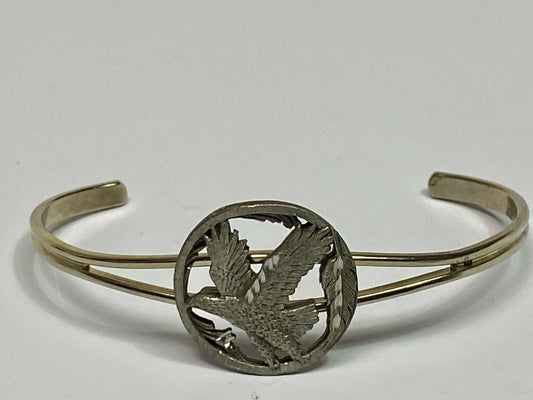 Vintage Flying Eagle & Feather Pewter Cuff Bracelet Detailed Signed Sisk    Jb25