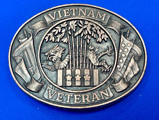 Vietnam War Veteran - vintage dragon, Patriotic American Flag oval belt buckle
