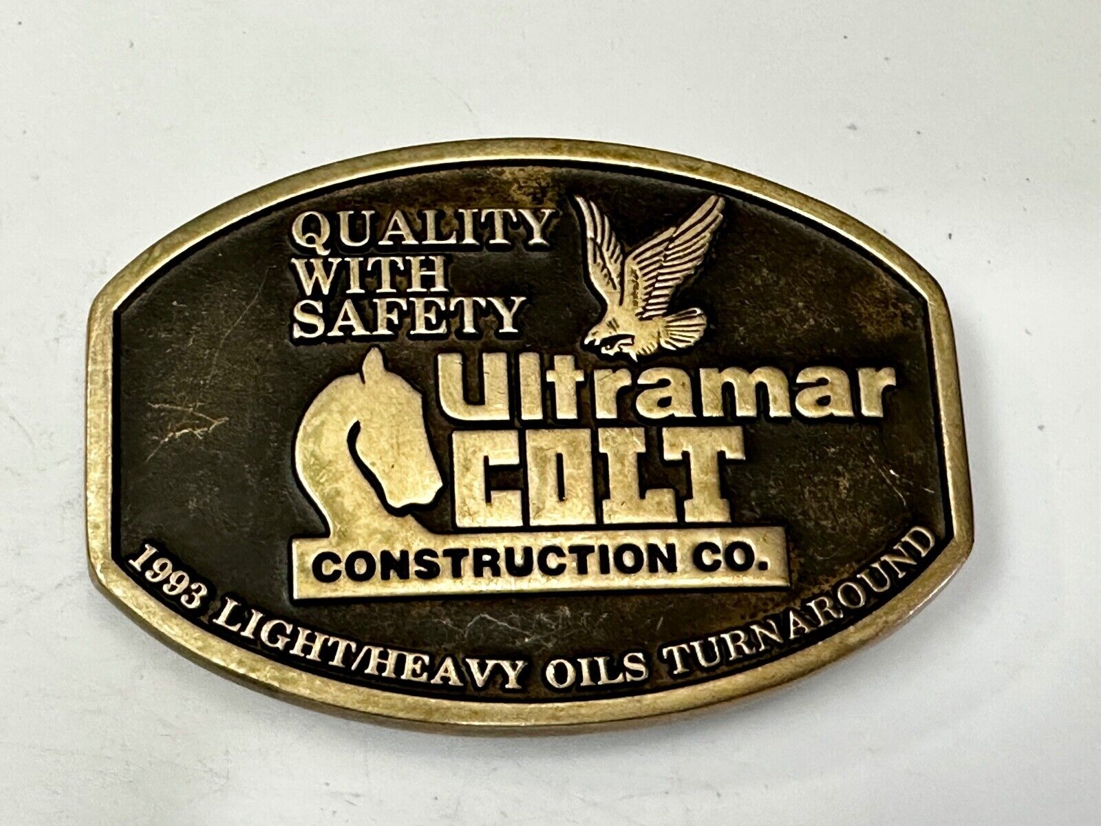 Ultramar Colt Construction Co 1993 Oils Quality W/ Safety Anacortes Belt Buckle