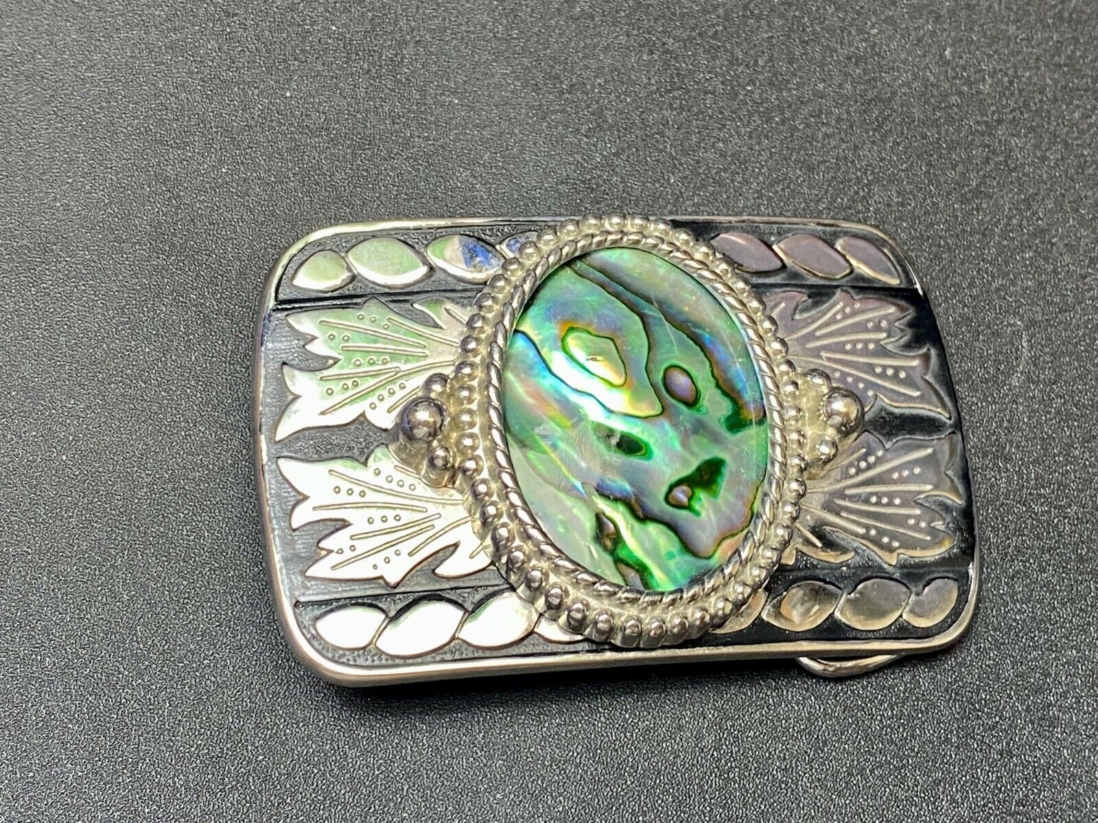 Abalone Shell Centerpiece On Western Silver & Black Color Belt Buckle