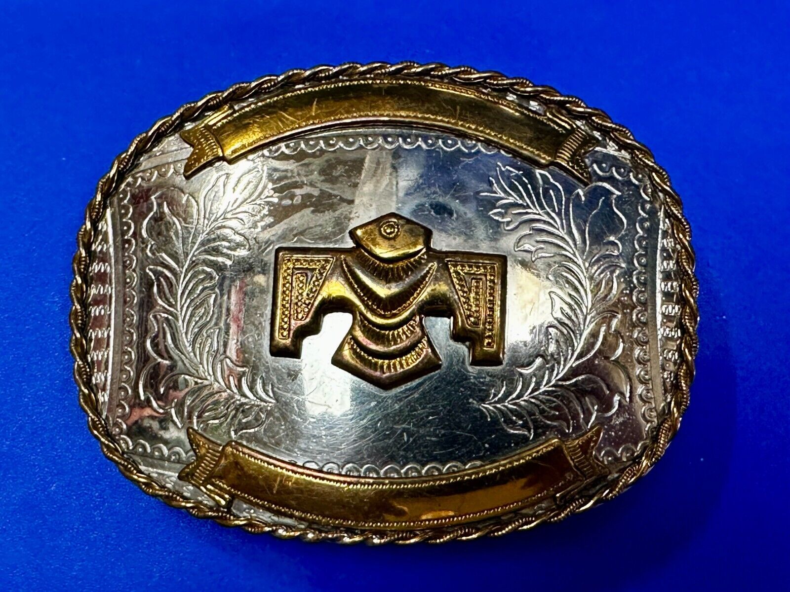 Thunderbird Embalm and Blank Engravable Ribbon Vintage Nickel Silver Belt Buckle