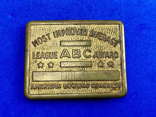 Vintage bowling  ABC American Bowling Congress most improved award belt buckle 