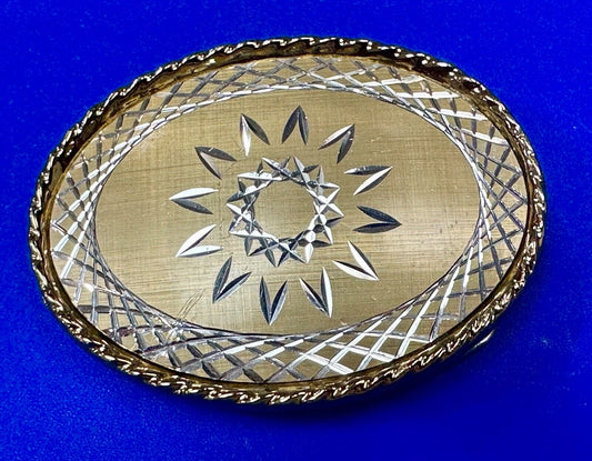 vintage gold tone starburst design oval belt buckle marked W