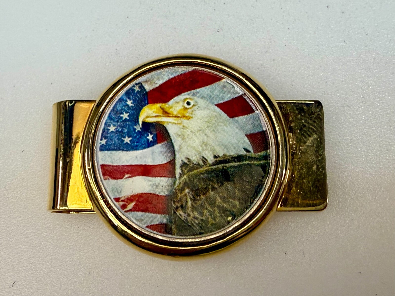 United States American Flag Patriotic Bald Eagle Gold Tone Vintage Money Clip