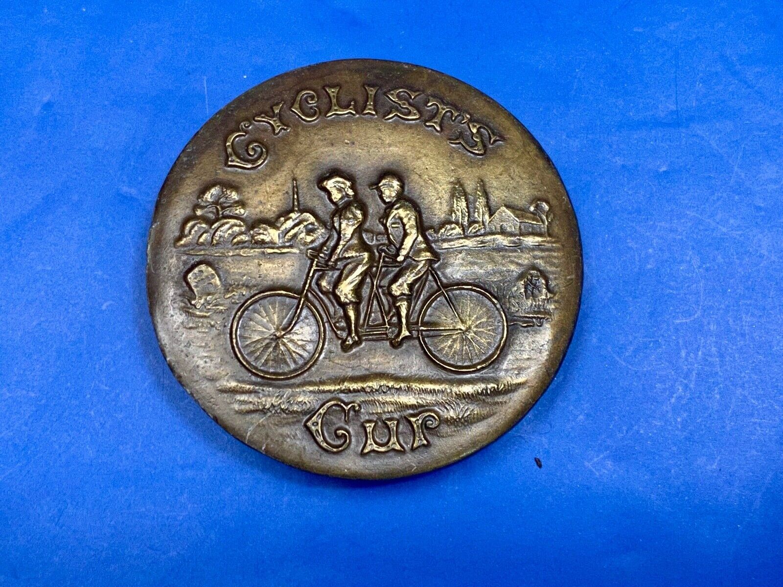 A-39 Cyclists Cup Tandum Bicycle Round Rare! Bergamot Brass Works Belt Buckle