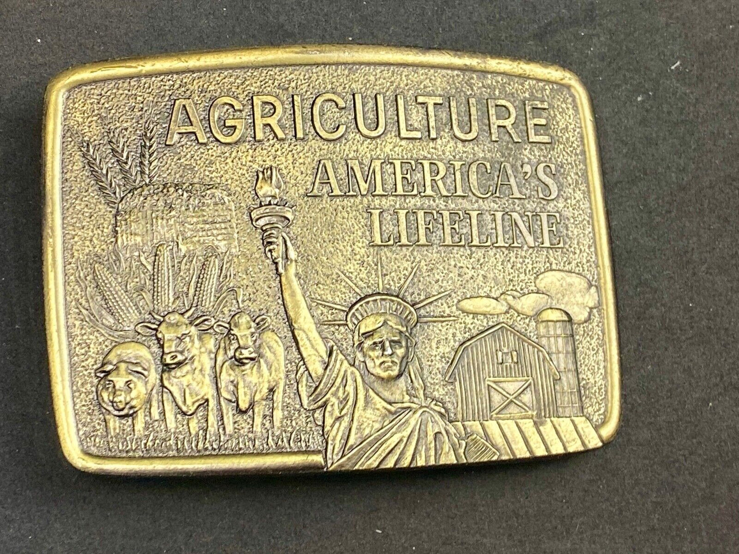 AGRICULTURE, Americas Lifeline belt buckle by Farmhand - Statue of liberty 