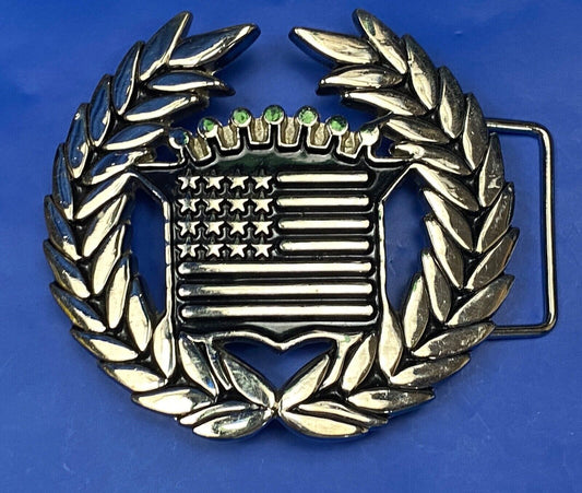 Vintage Cadillac Emblem Flag  Chrome Large Belt Buckle Famous Stars And Straps