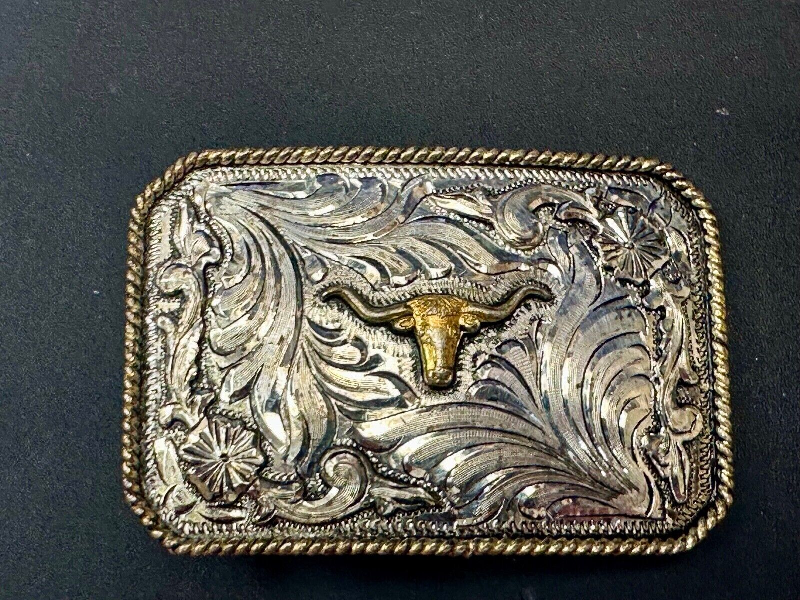 Texas Longhorn - Vintage Silver Strike Ornate Belt Buckle