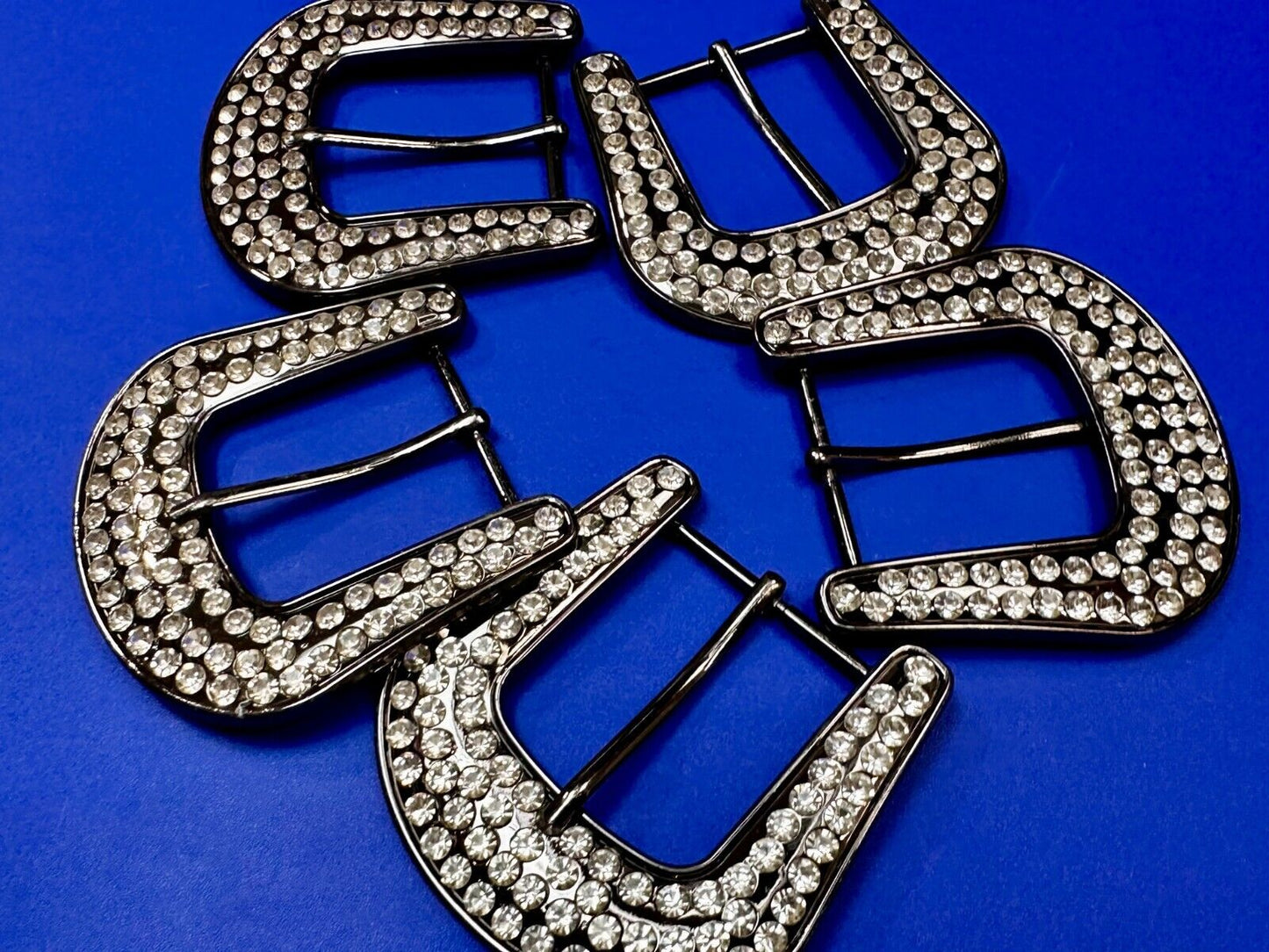 5 Lot Large Rhinestone Covered Ranger Style Gray Color NOS Western Belt Buckle