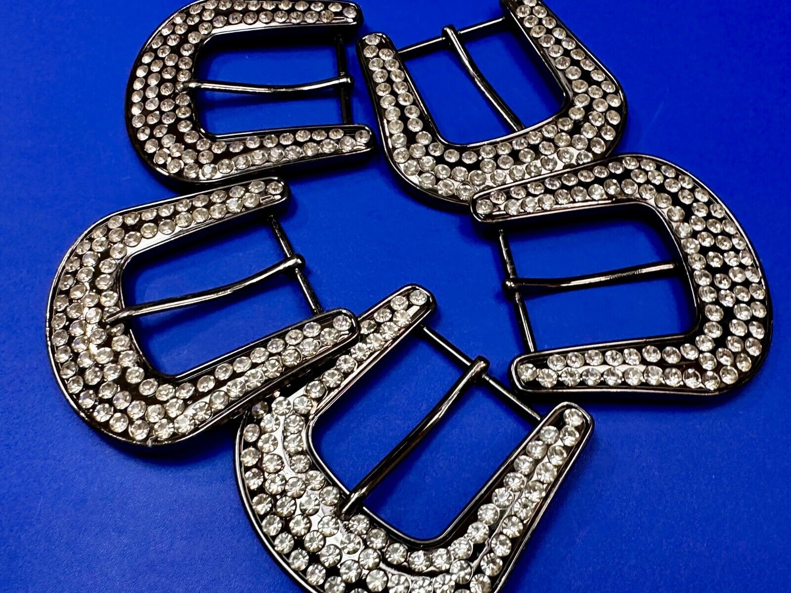 5 Lot Large Rhinestone Covered Ranger Style Gray Color NOS Western Belt Buckle
