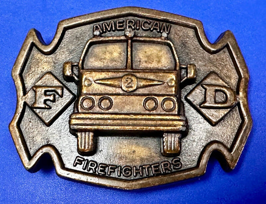 American Firefighter Fire Truck Fireman Commemorative Vintage MBCI Belt Buckle