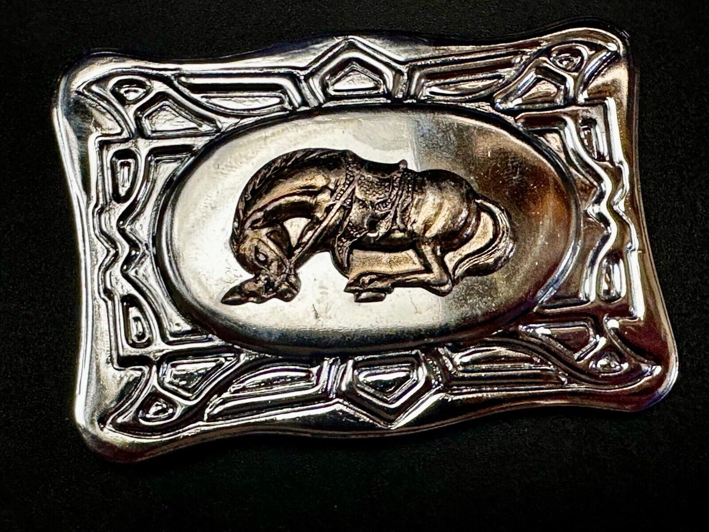 Vintage Cowboy Saddle Bronc Bucking Horse Two Tone Belt Buckle