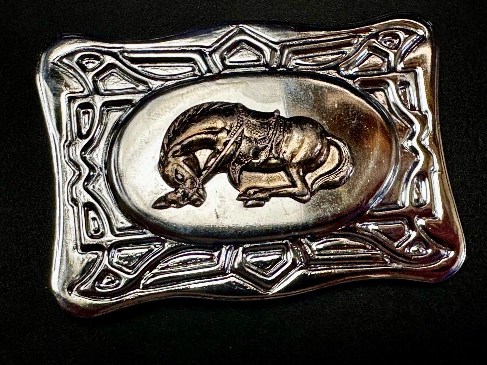 Vintage Cowboy Saddle Bronc Bucking Horse Two Tone Belt Buckle