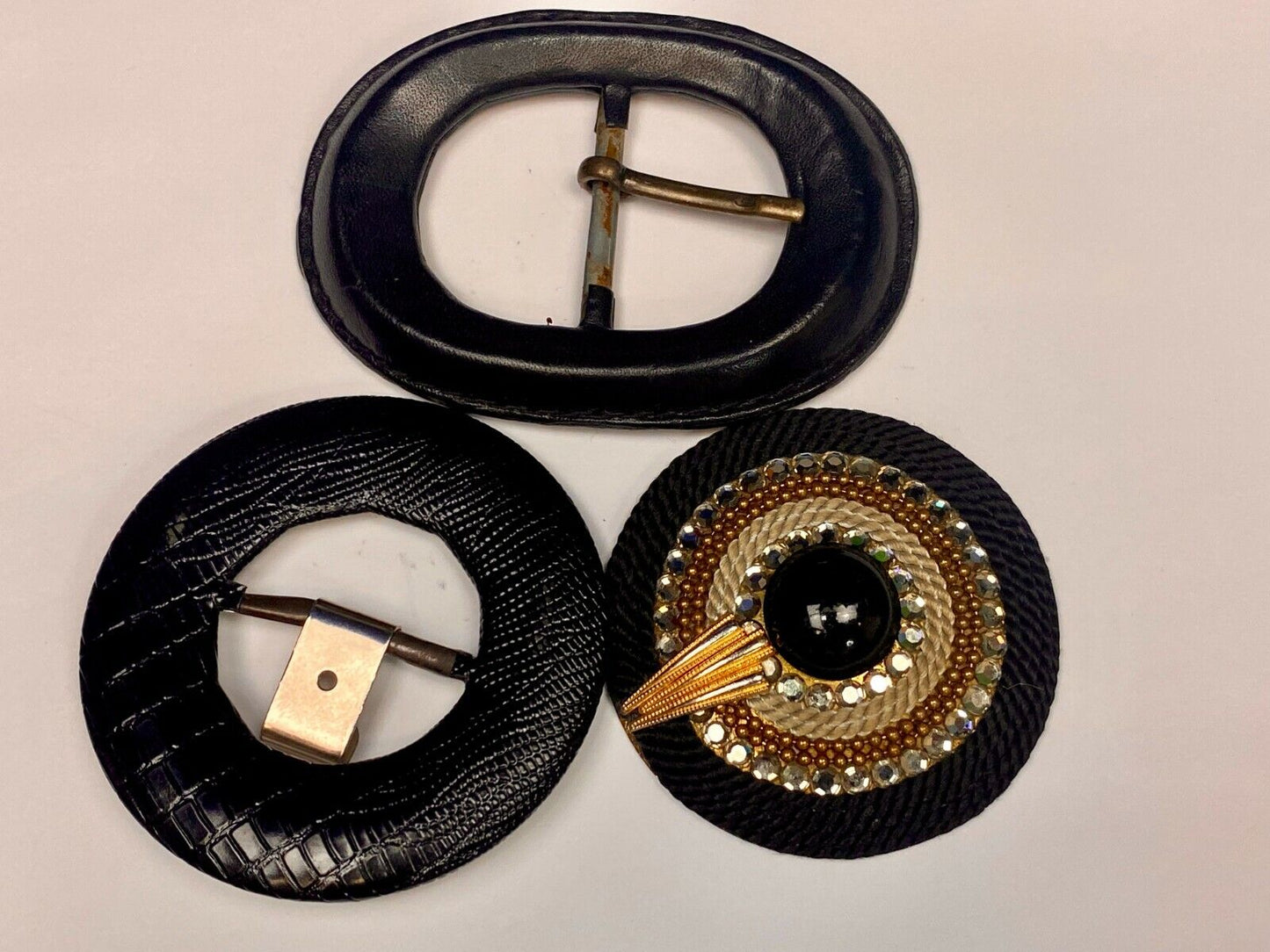 3 Pc Lot Of Black And Gold Tone Scarf Slides Belt Buckle Charmant