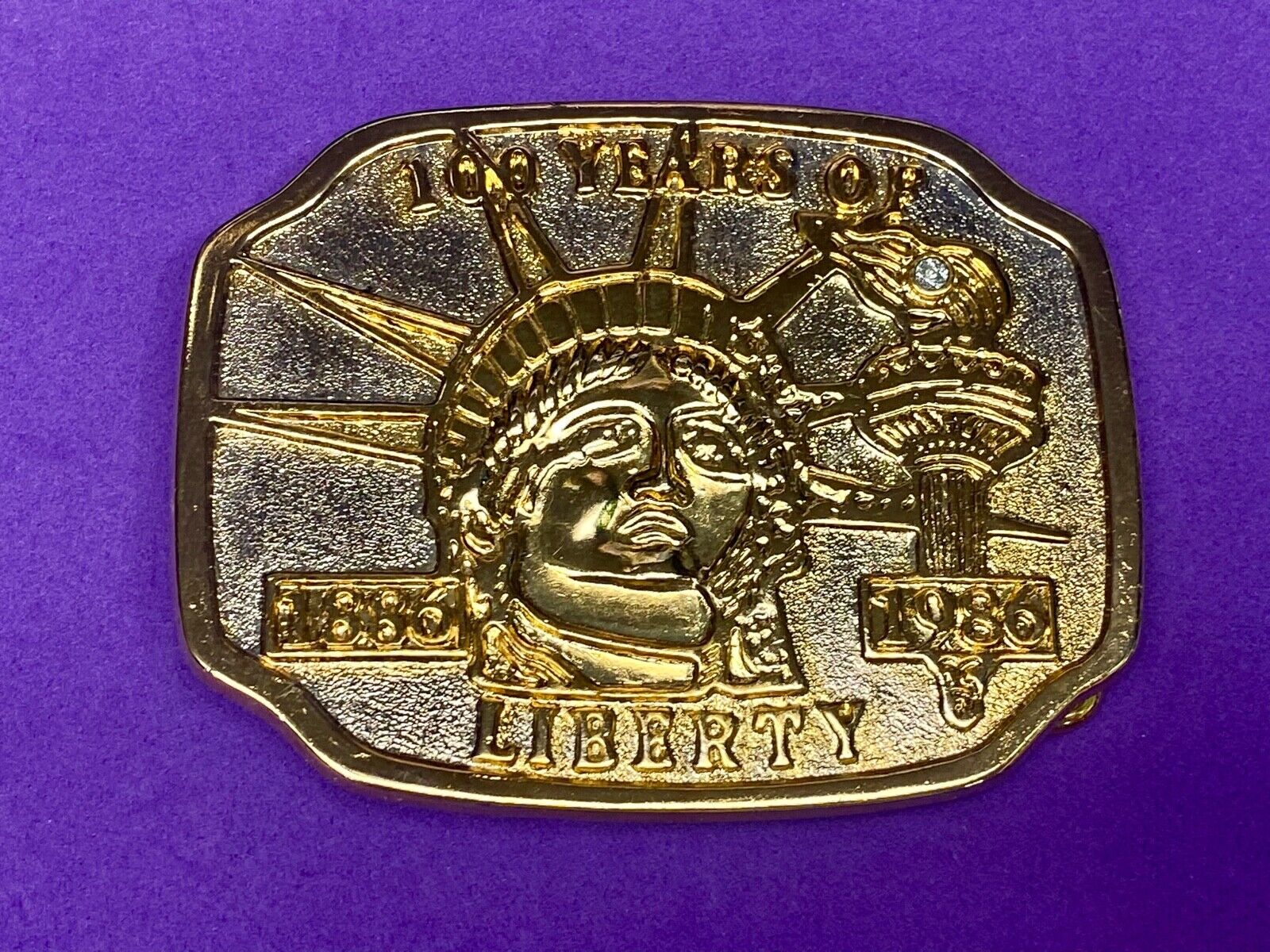  100 Years Of Liberty 1986 Belt Buckle Gold And Silver Color Lady Statue Torch 