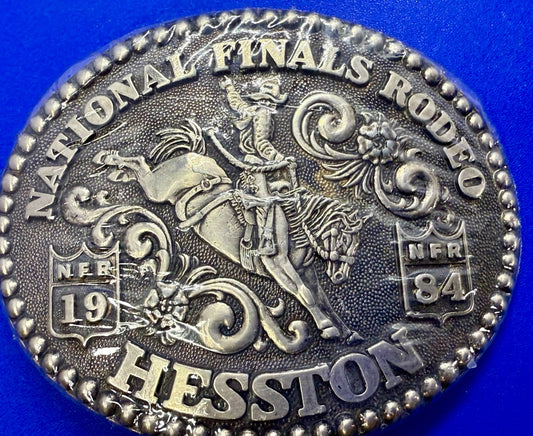 1984 Hesston NFR National Finals Rodeo Cowboys Western Sealed Belt Buckle
