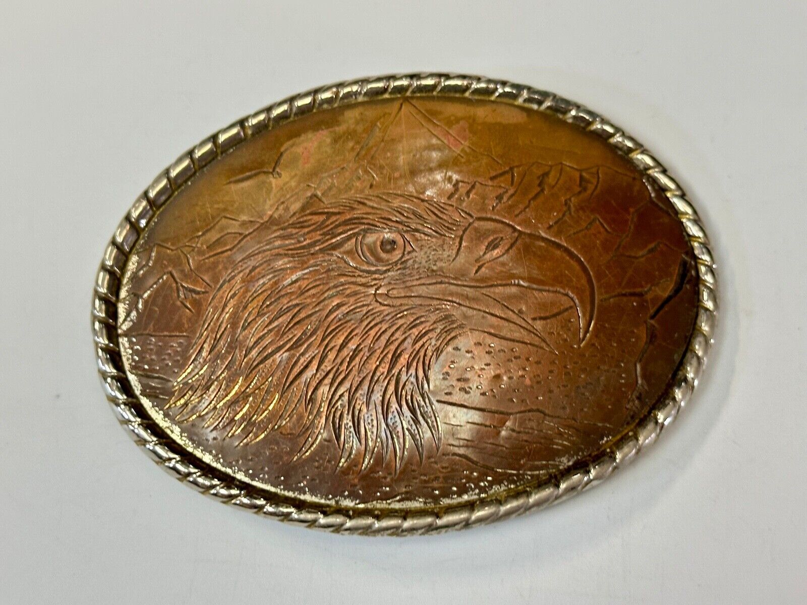 American Bald Eagle Brown Color Oval Patriotic Belt Buckle Made in USA marked W