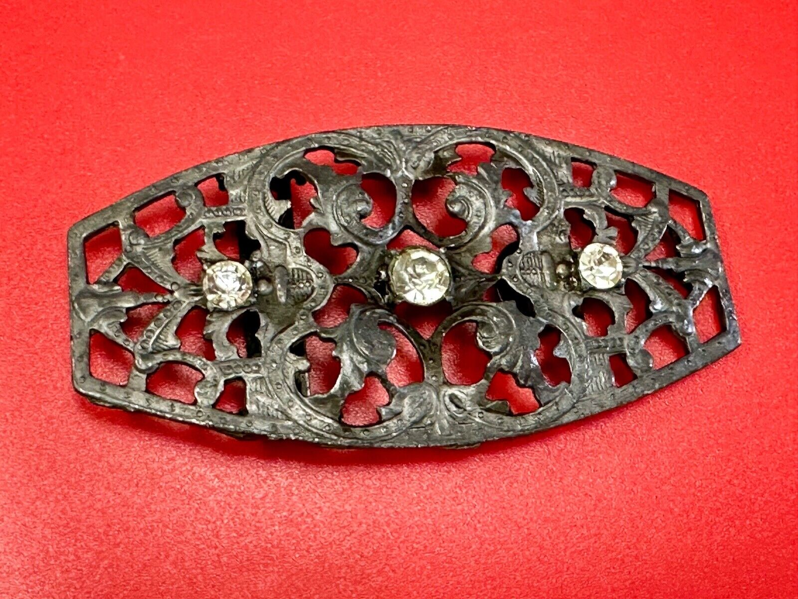 antique three rhinestone's on skeleton belt buckle