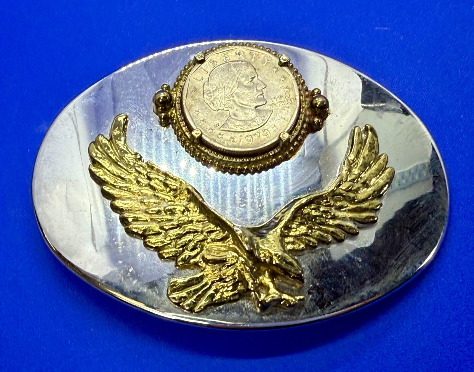 American Bald Eagle 1979 Susan B. Anthony Dollar Coin Collector Belt Buckle