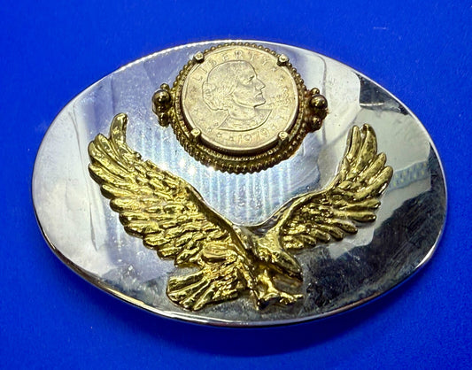 American Bald Eagle 1979 Susan B. Anthony Dollar Coin Collector Belt Buckle