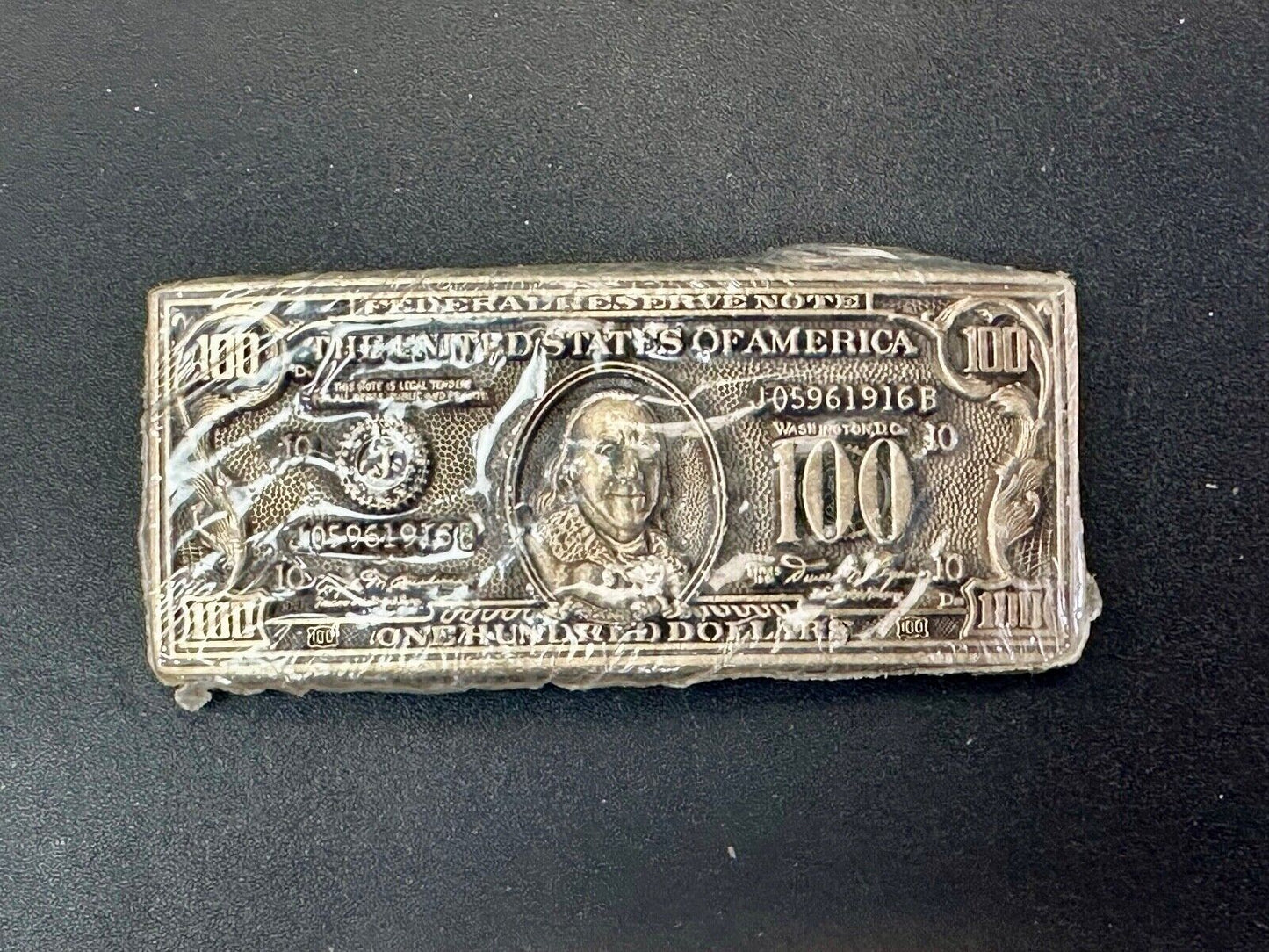 100 Dollar Bill Benjamin Solid Brass NOS Belt Buckle by Award Design Medals