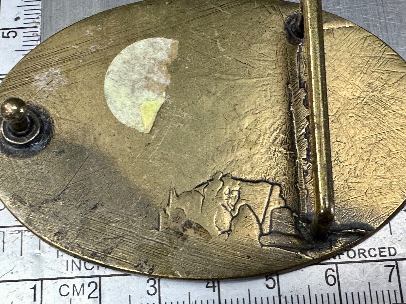 Abalone Shell and wood squares in Vintage oval belt buckle - See Hallmark!
