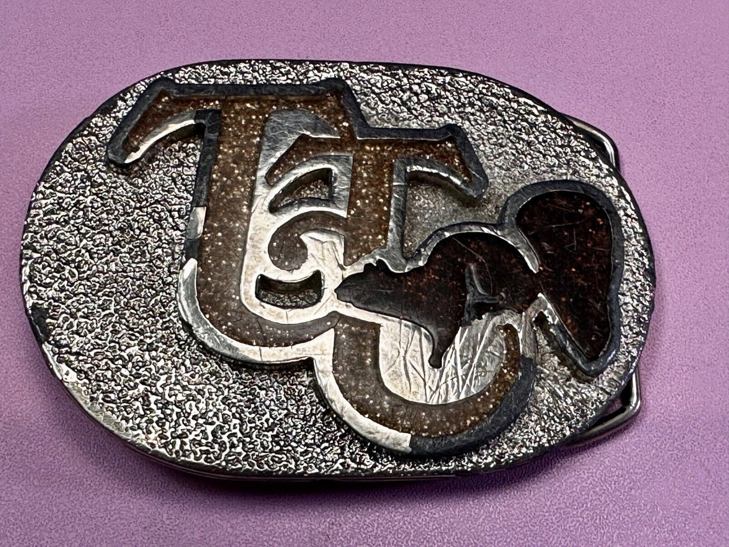 80'S  Tt Squirrel Sparky Brown Sparkle Enameled Vintage Belt Buckle