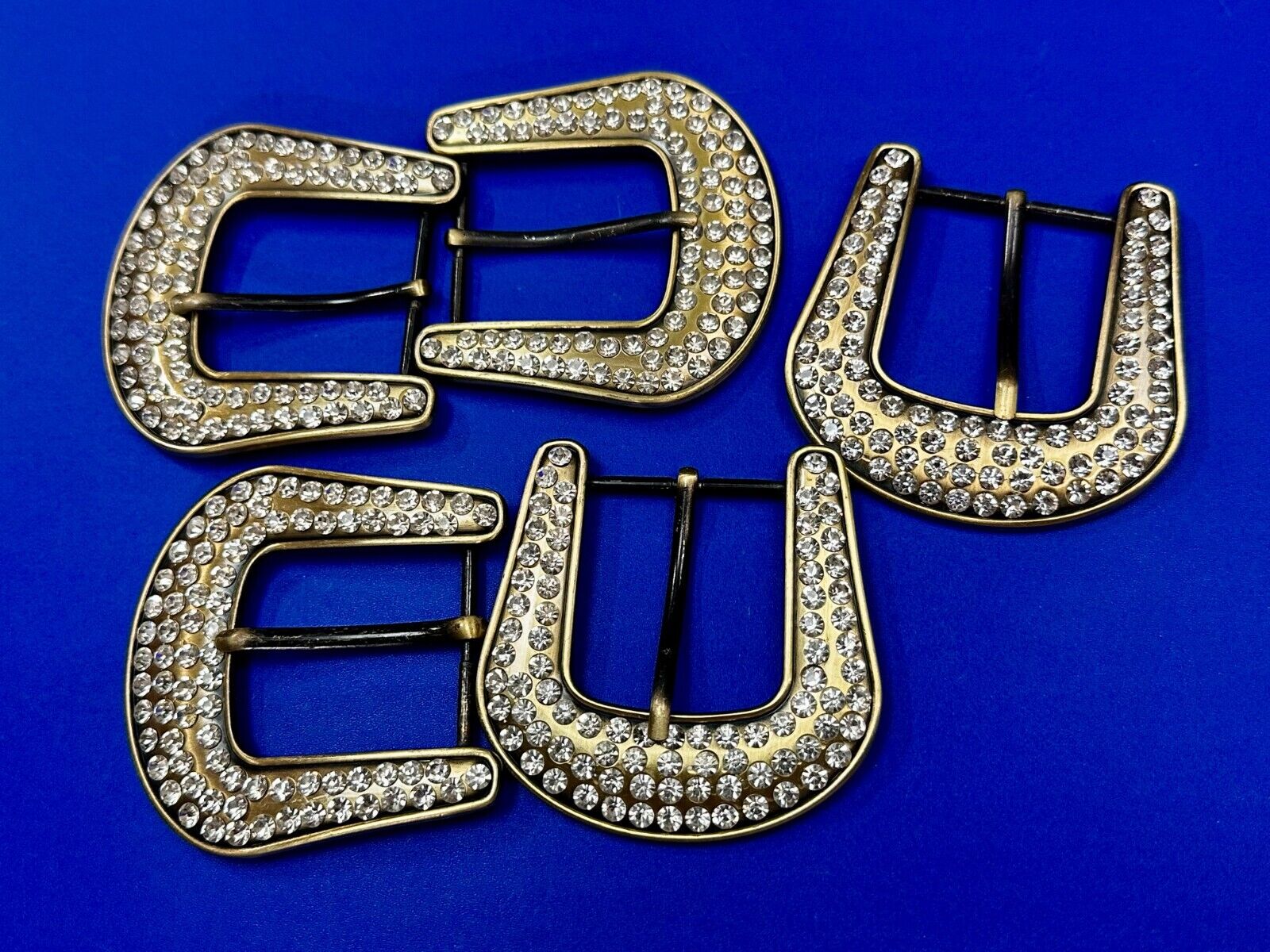 5 Lot Large Rhinestone Covered Ranger Style Gold Color NOS Western Belt Buckle