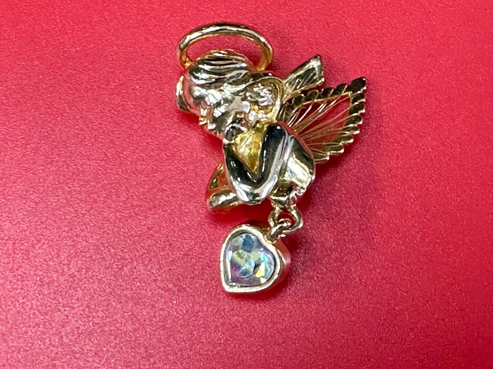 Angle with wings and Heart dangle beautiful AAI vintage brooch pin