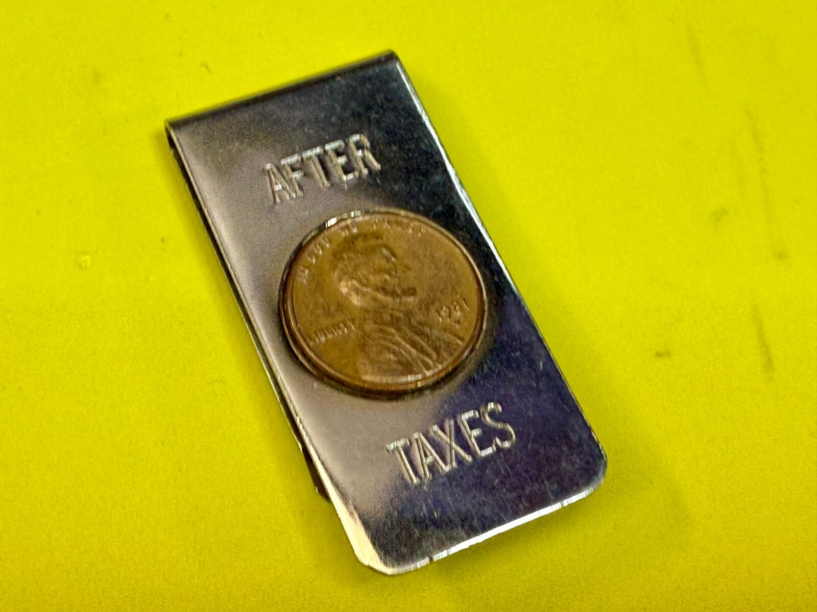 After Taxes! Single Lincoln 1981 Penny Vintage Funny Bill Cash Holder Money Clip