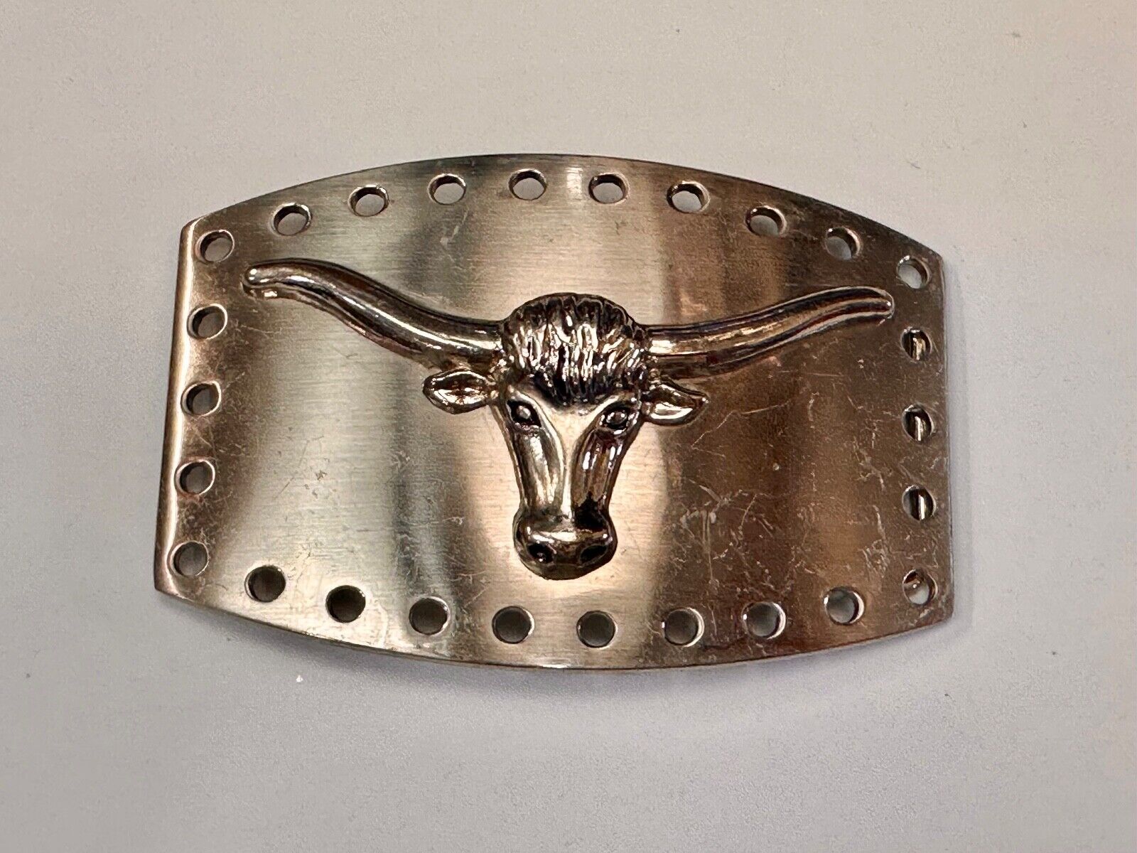 vintage Heavy large LONGHORN - Distinct hole boarder belt buckle