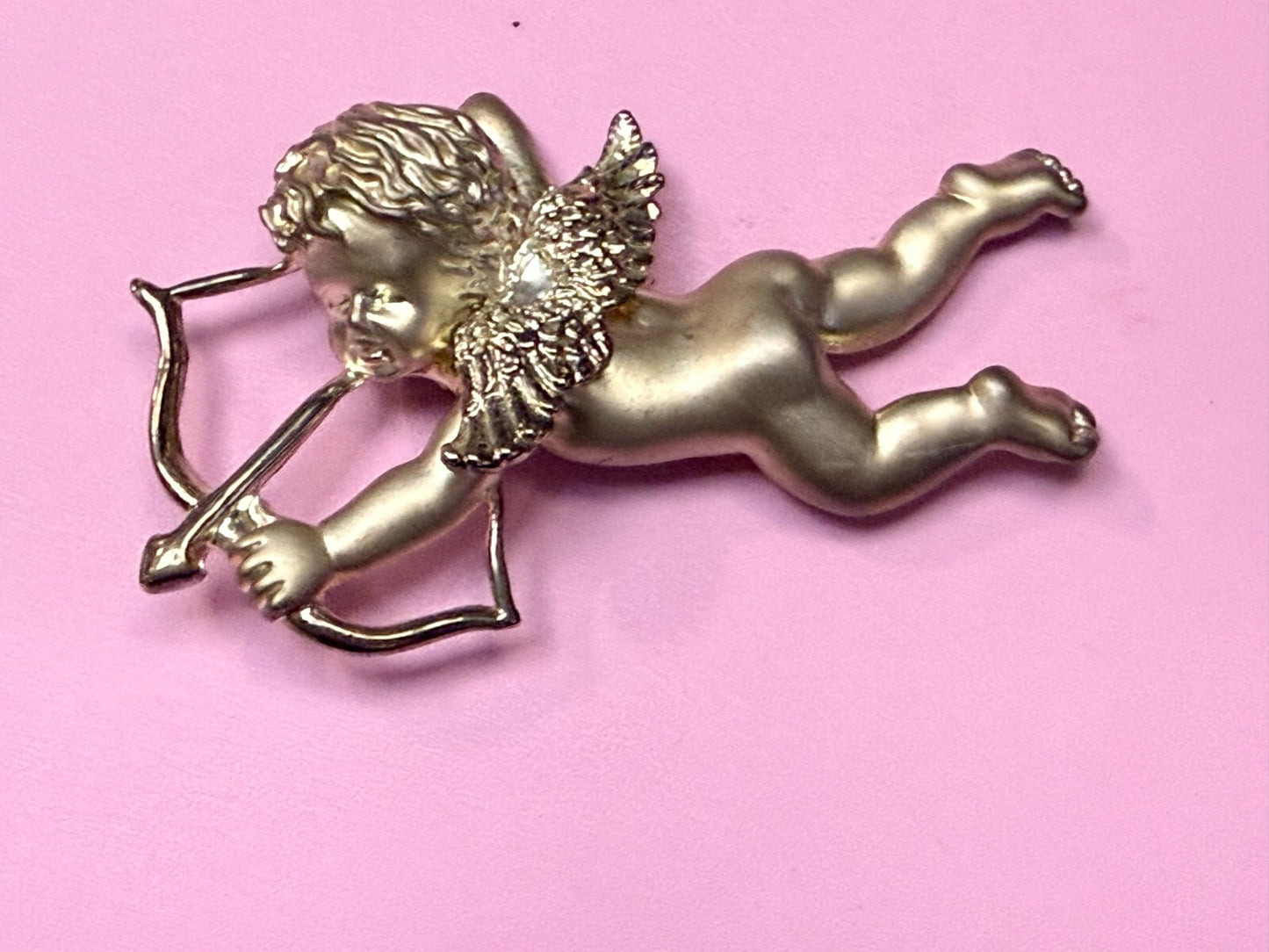 Angel Heart Cupid Bow & Arrow Christmas Holliday Vintage Gold Tone Brooch Pin