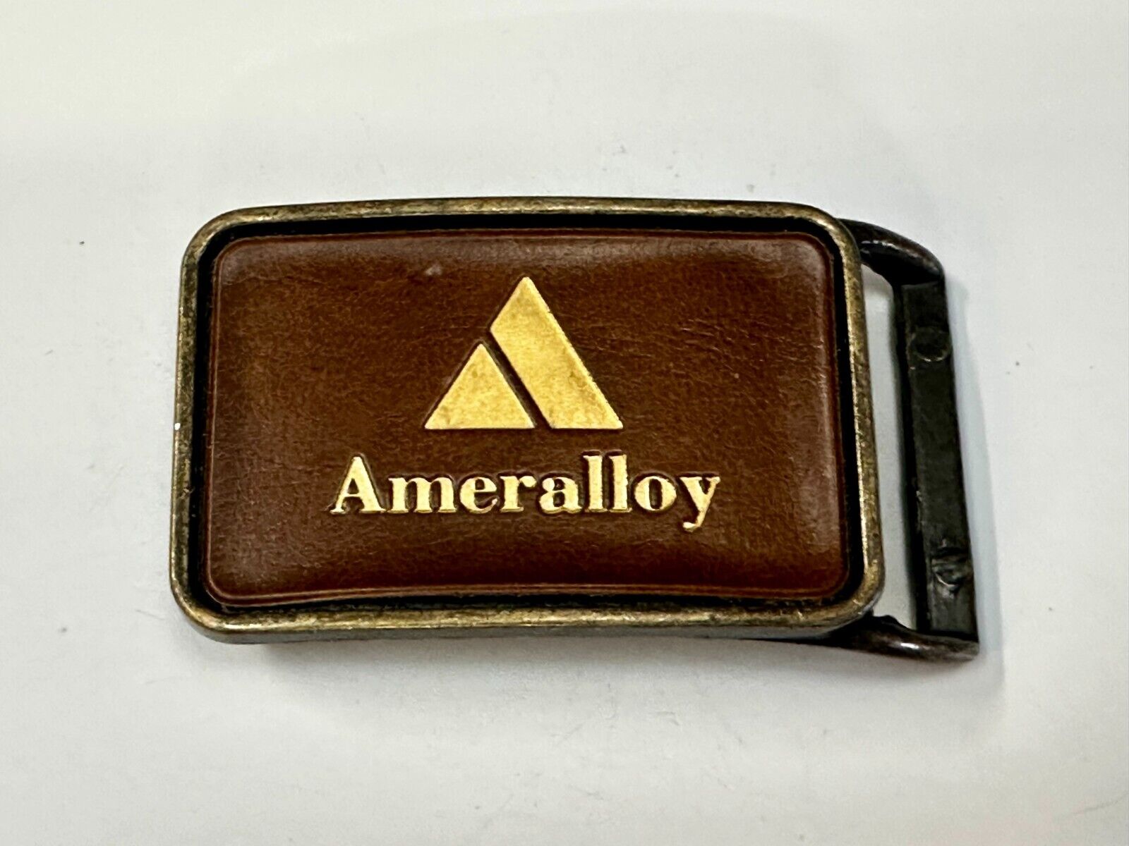 Ameralloy Steel Corporation Advertisement Leather on Metal Belt Buckle