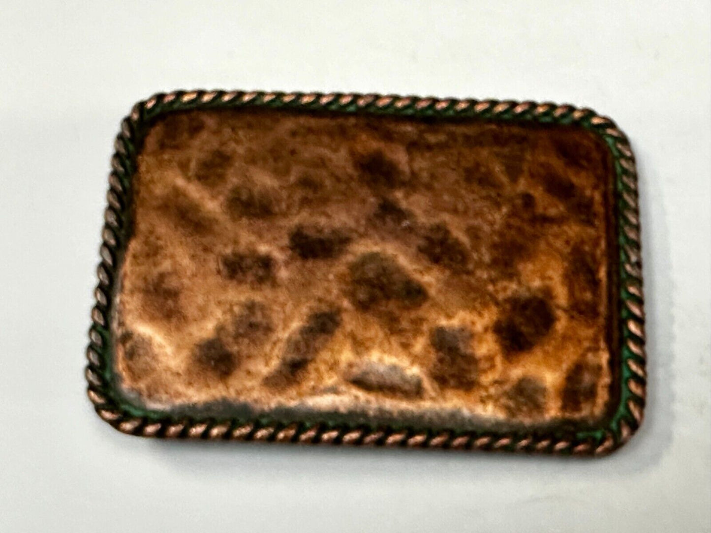 Artisan Hammered Dented Rope Border Rectangular Vintage Vibe Belt Buckle