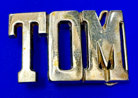 TOM - Custom Name cutout block letters Solid Brass Belt Buckle by Baron