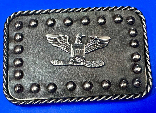 American Eagle - biker style studded black leather background belt buckle